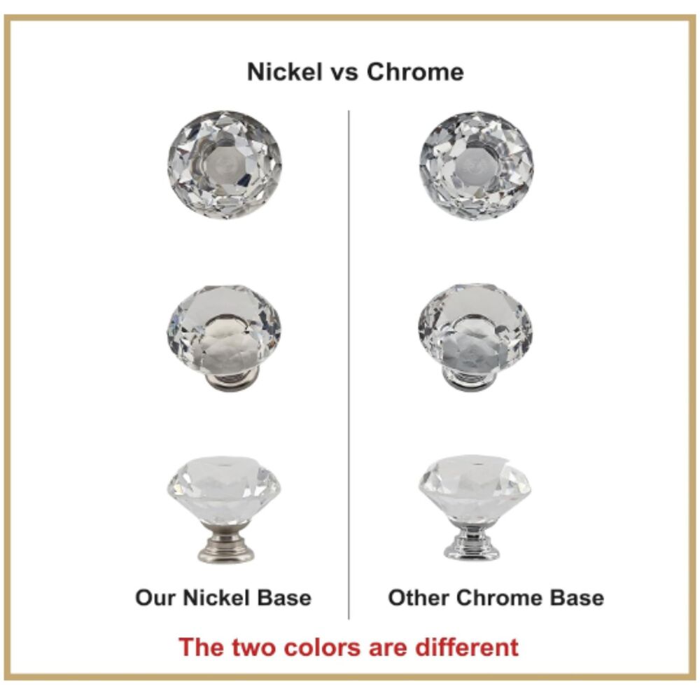 24Pcs 1.2" Small Diamond Glass Cabinet Knobs Brushed Nickel Kitchen Drawer Pulls